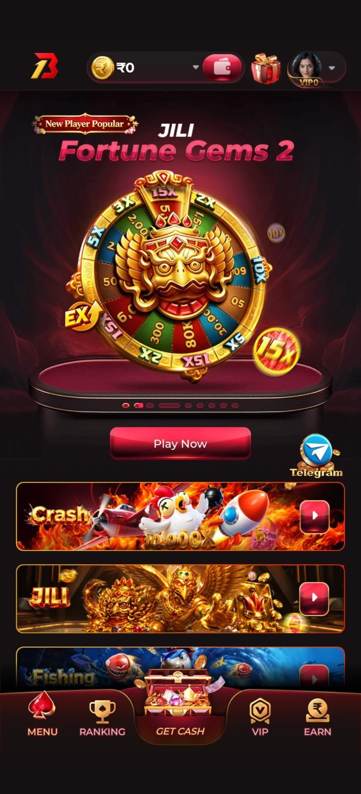 Bonu1 Game mobile interface featuring JILI, Crash, Fishing and other games